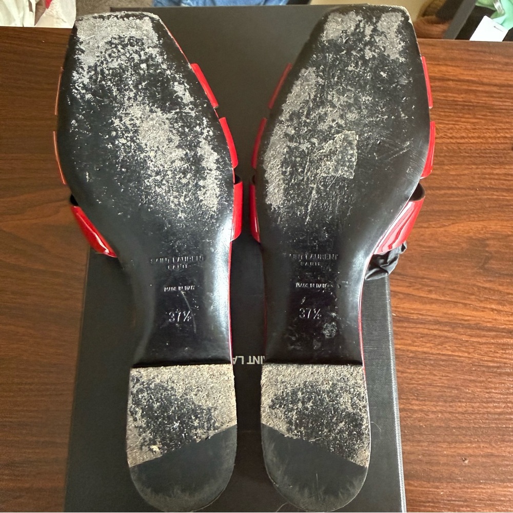 Saint Laurent Tribute Patent Leather Slide Sandals Red Size 37.5 - Picture 6 of 8